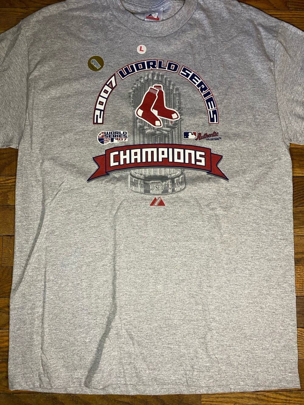 2007 Boston Red Sox World Series Champions Majestic T Shirt Mens L Gray MLB